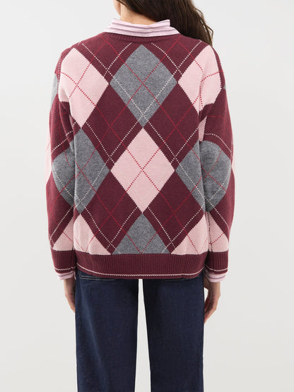 Wool Blend Oversized Argyle Jumper - Multi