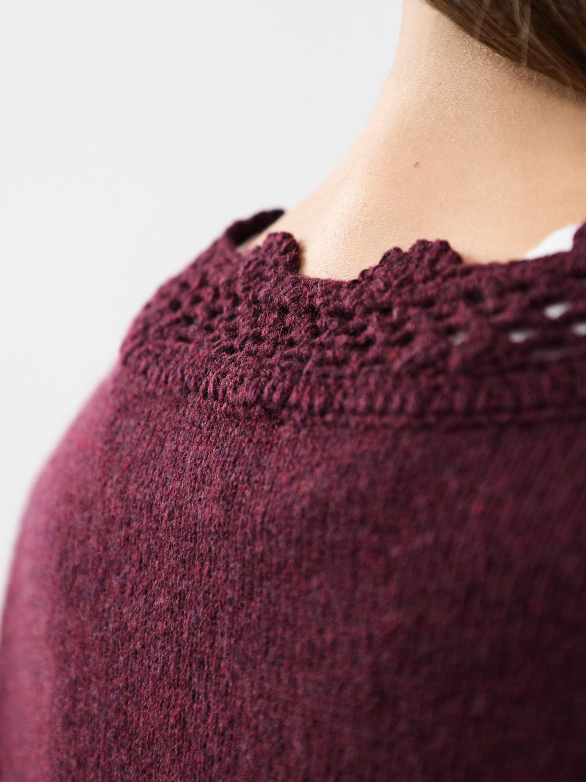 Wool Blend Crochet Trim V-Neck Cardigan - Red