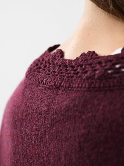 Wool Blend Crochet Trim V-Neck Cardigan - Red