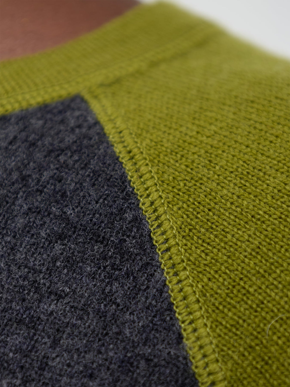 Wool Blend Polly Contrast Knit Jumper - Dark Grey Melange & Green