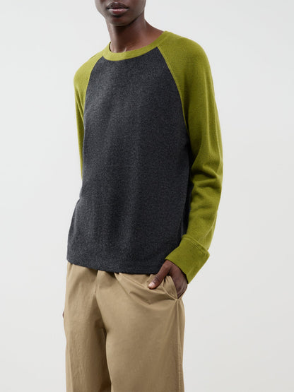 Wool Blend Polly Contrast Knit Jumper - Dark Grey Melange & Green