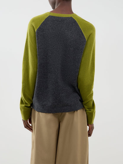 Wool Blend Polly Contrast Knit Jumper - Dark Grey Melange & Green