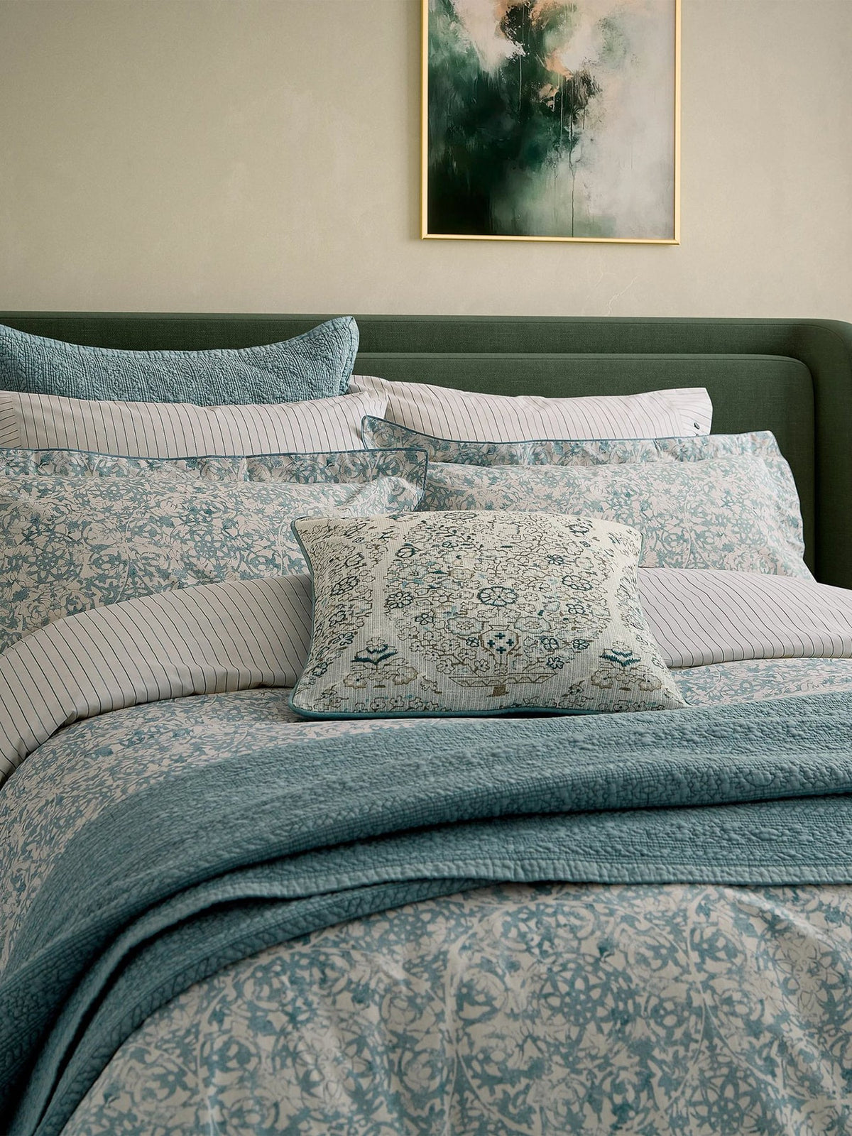 Celina Standard Pillowcase Pair Celadon & Olive