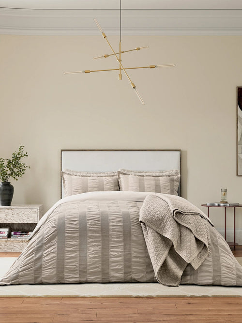 Woven Waffle Stripe Double Duvet Cover Set Linen