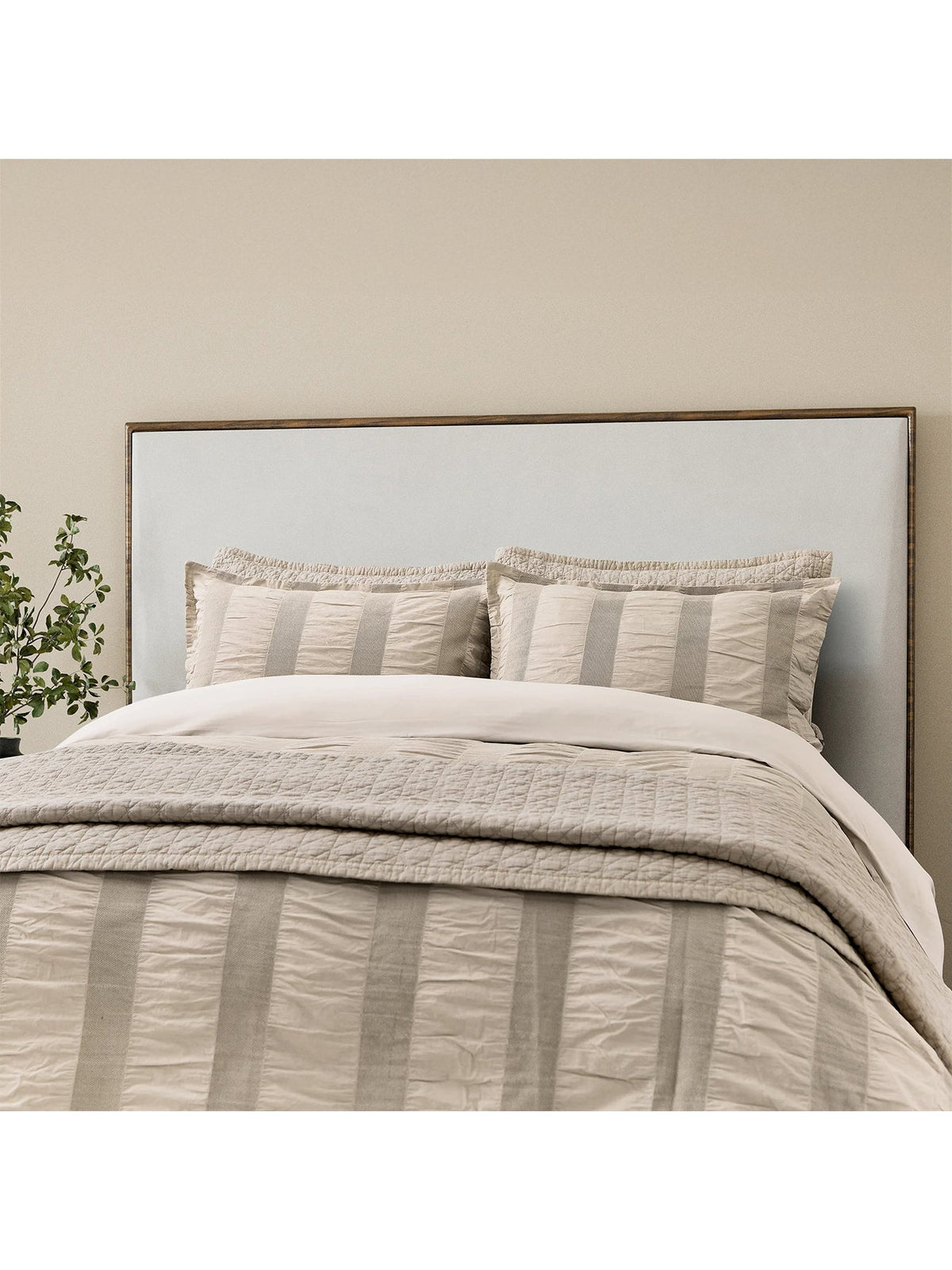 Woven Waffle Stripe Double Duvet Cover Set Linen