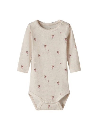 Baby Organic Cotton Blend Nabila Long-Sleeved Bodysuit - Peyote Melange