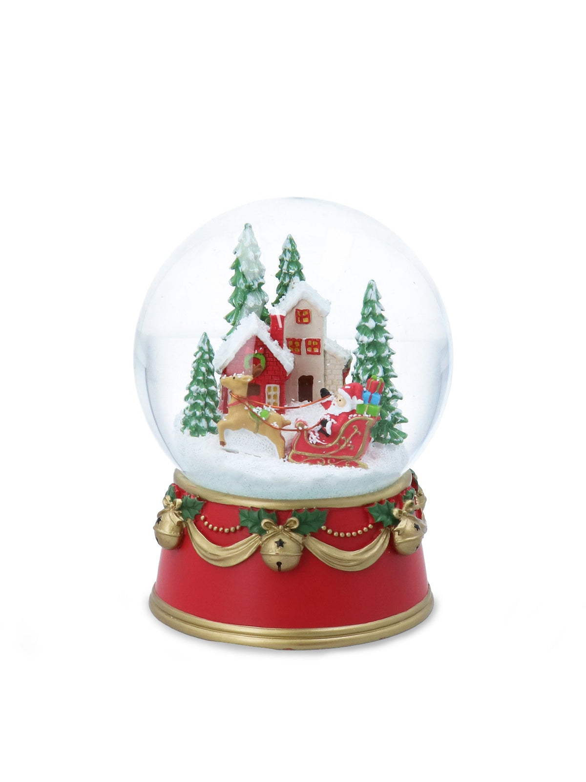 Musical Santa Sleigh & Village Snow Globe 16cm - Red