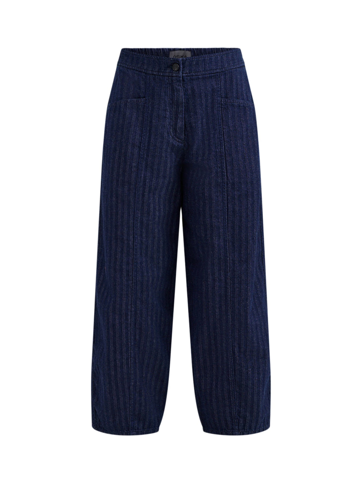 Cotton Herringbone Barrel Leg Trousers