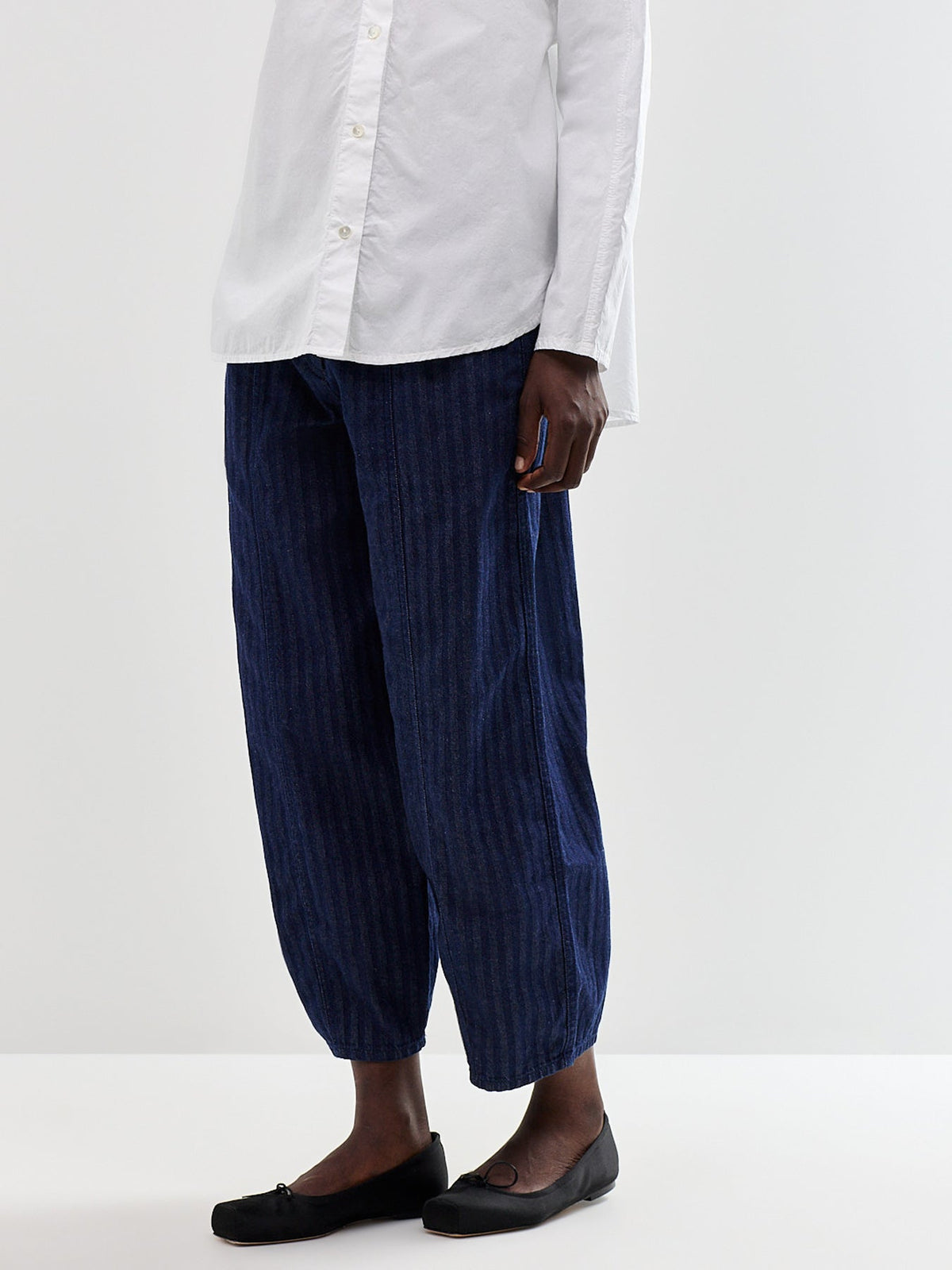 Cotton Herringbone Barrel Leg Trousers
