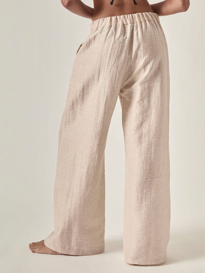 Linen Blend Pull-On Trousers Beige