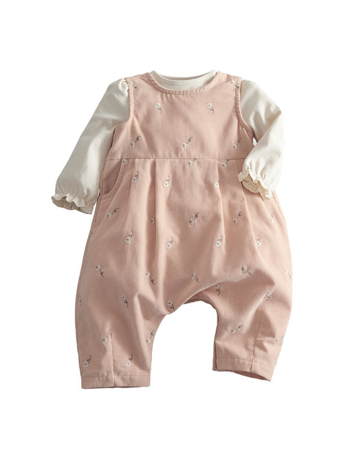 Baby Embroidered Romper Two Piece Set Pink