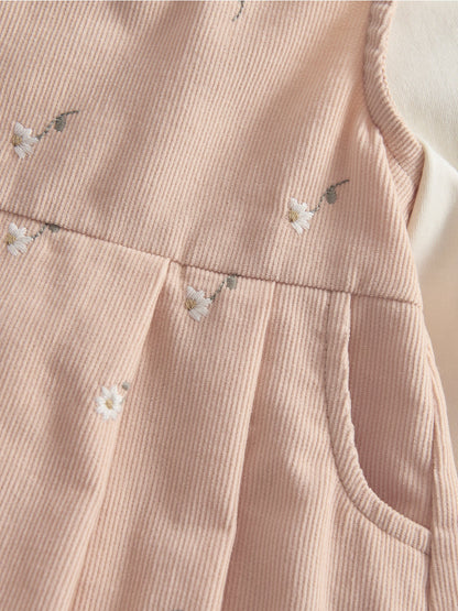 Baby Embroidered Romper Two Piece Set Pink