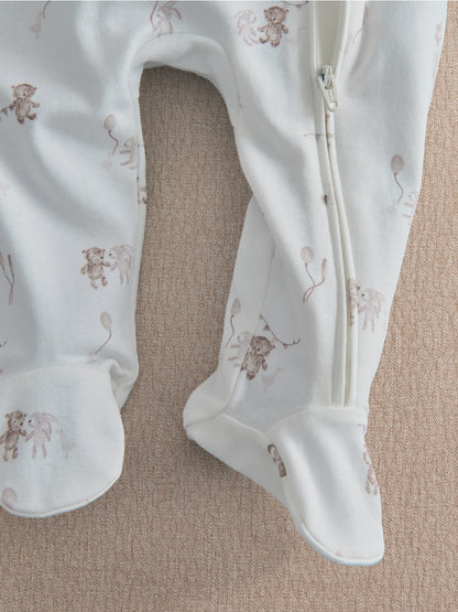 Baby Celebration Print Zip Sleepsuit White