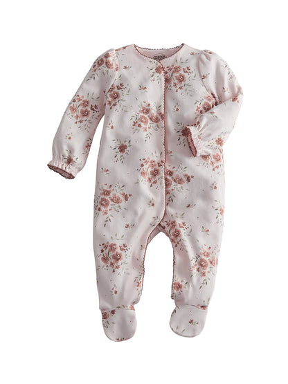 Baby Large Floral Print Cotton Sleepsuit Pink