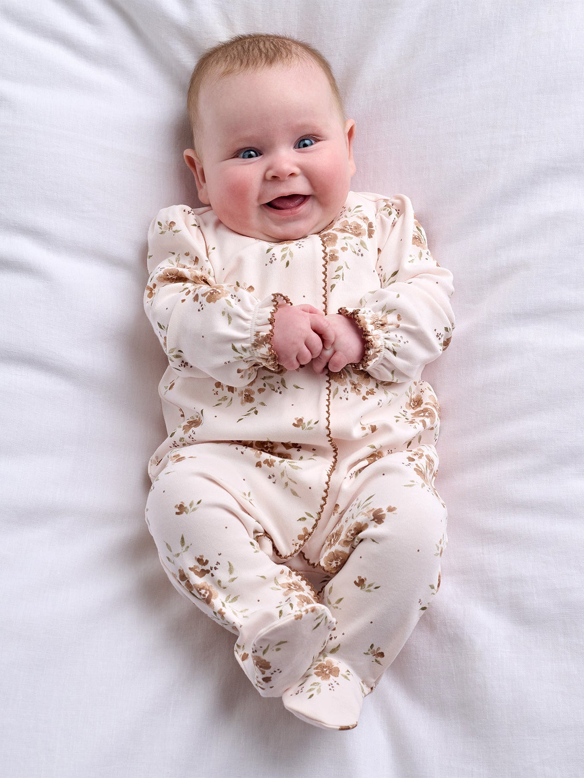 Baby Large Floral Print Cotton Sleepsuit Pink