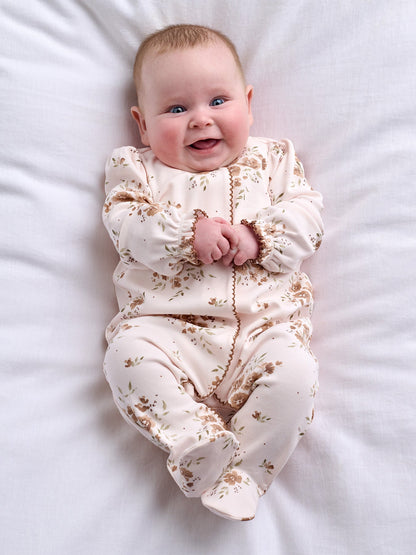 Baby Large Floral Print Cotton Sleepsuit Pink