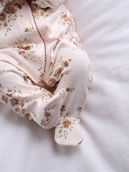 Baby Large Floral Print Cotton Sleepsuit Pink