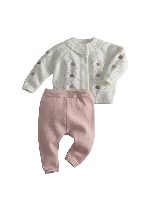 Baby Embroidered Knit Cardigan & Leggings Two Piece Set Pink