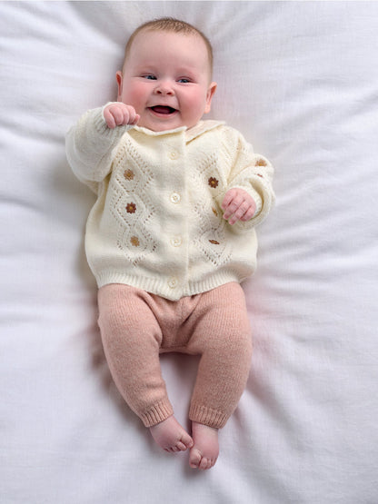 Baby Embroidered Knit Cardigan & Leggings Two Piece Set Pink
