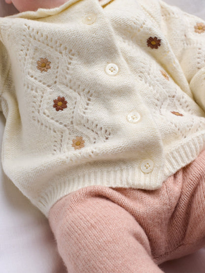 Baby Embroidered Knit Cardigan & Leggings Two Piece Set Pink