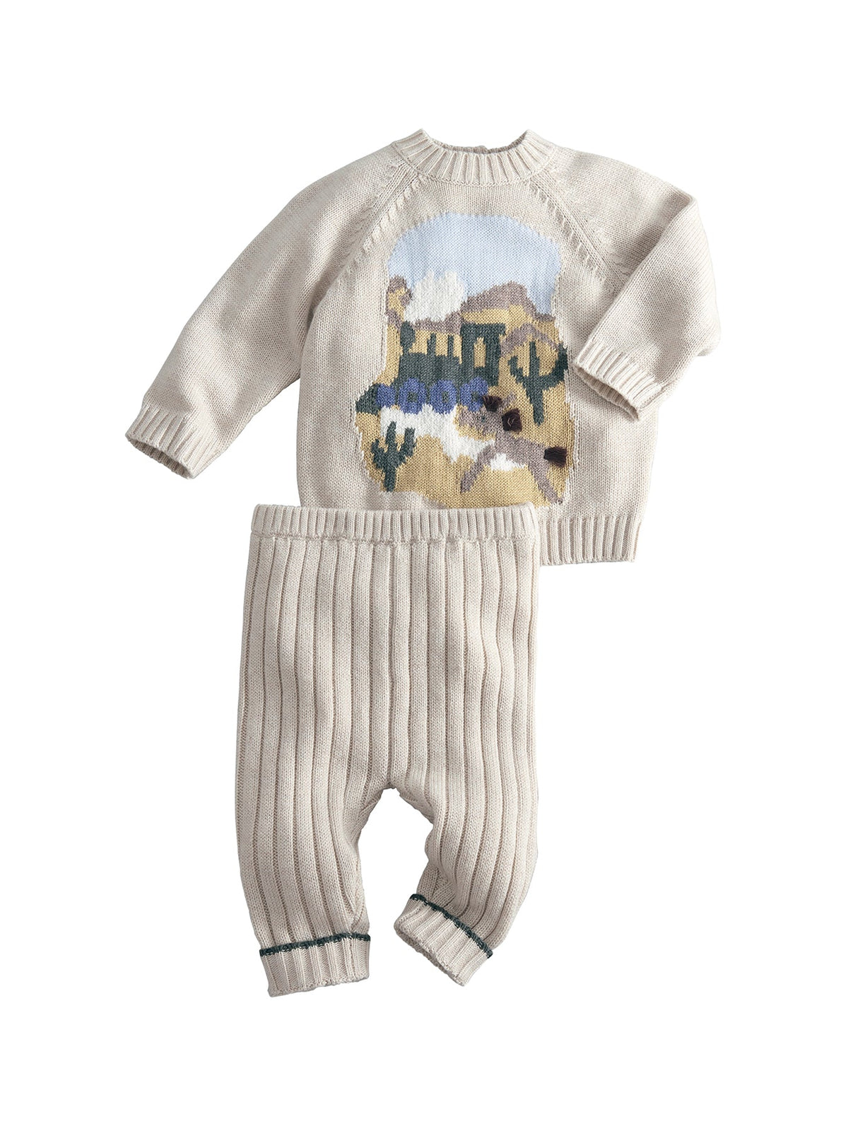 Baby Two Piece Train Knitted Set Cream