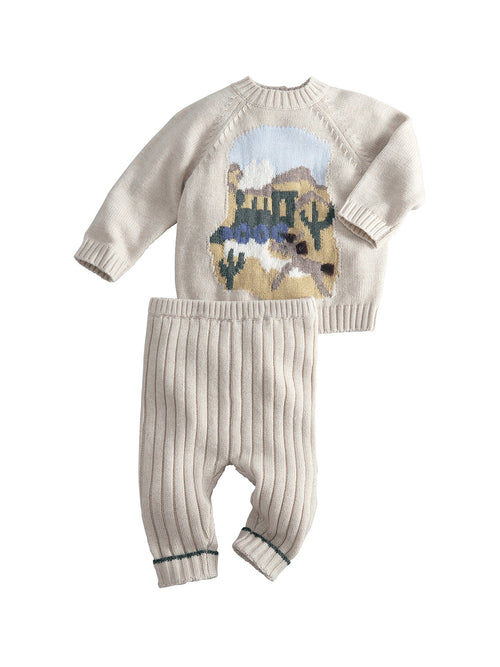 Baby Two Piece Train Knitted Set Cream