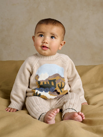 Baby Two Piece Train Knitted Set Cream