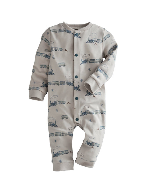 Baby Train Print Romper Blue