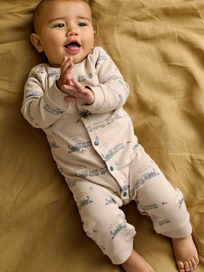 Baby Train Print Romper Blue