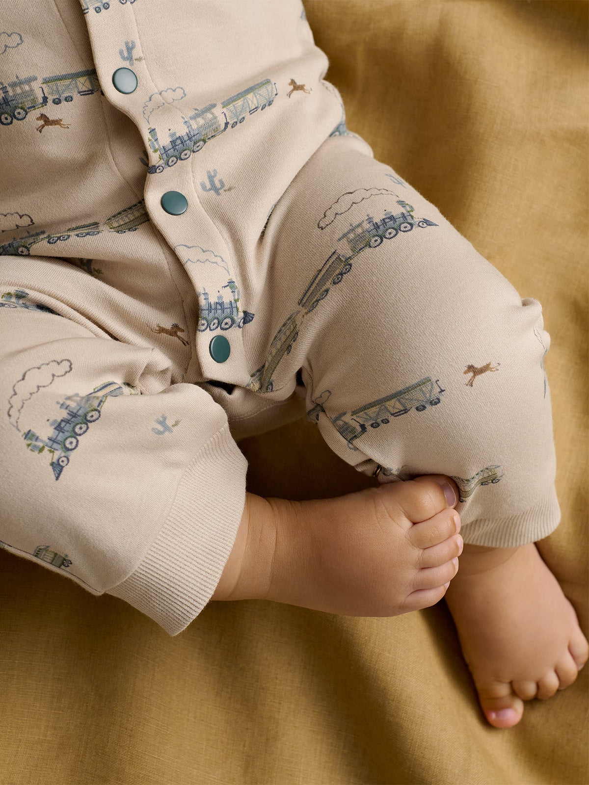 Baby Train Print Romper Blue