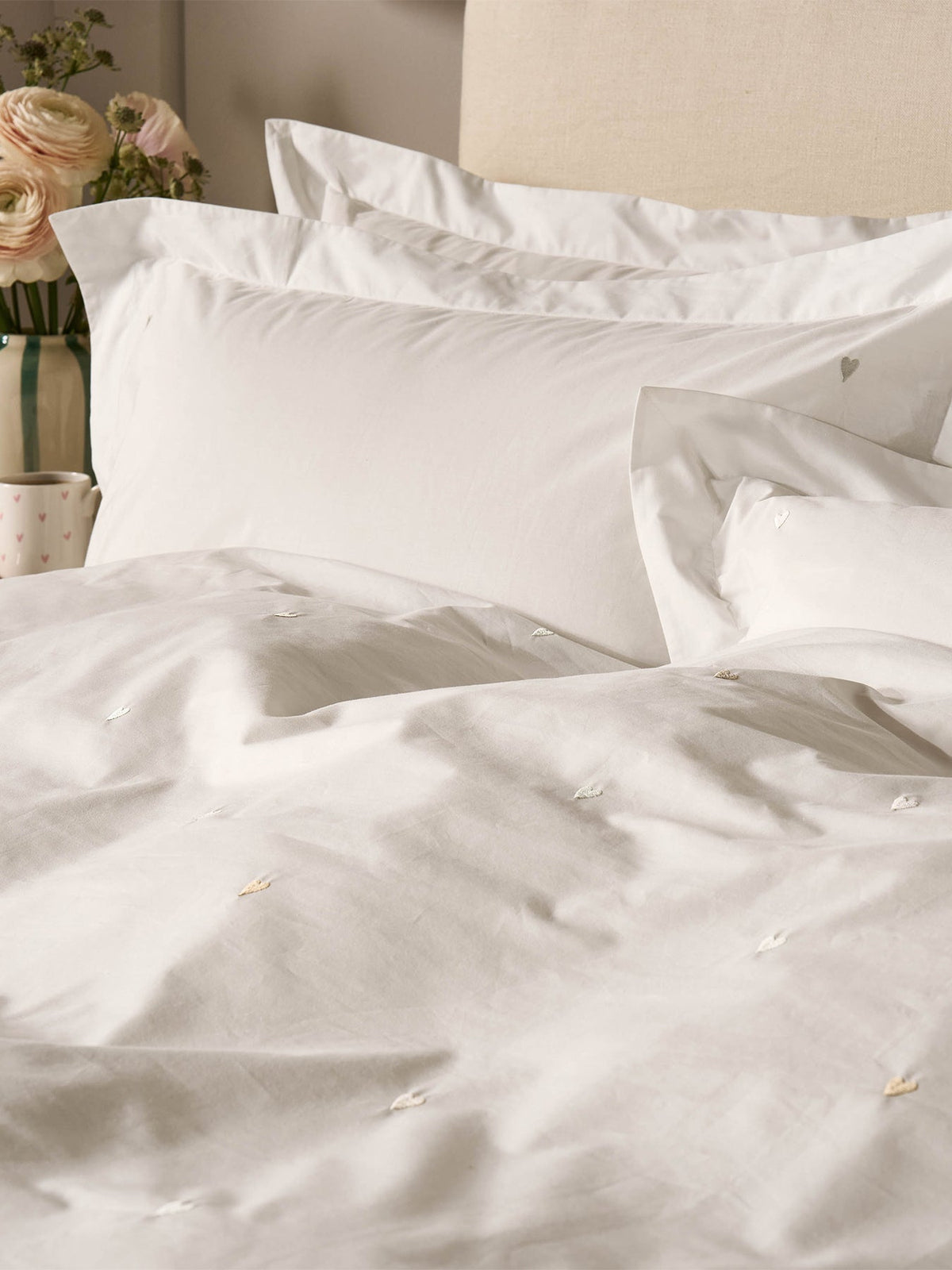 Love Hearts Embroidery Oxford Pillowcase Pair