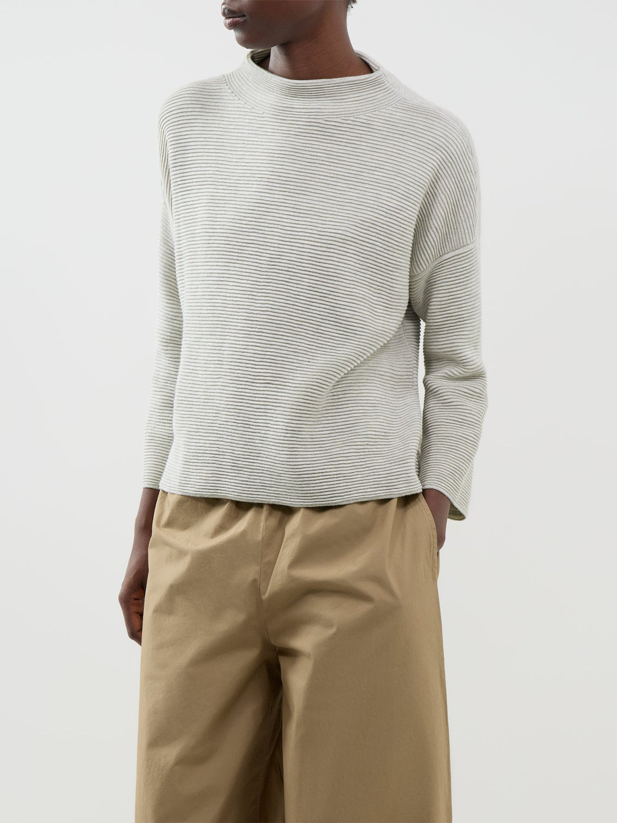 Organic Cotton Blend Funnel Neck Bracelet Sleeve Sweater - Sea Salt