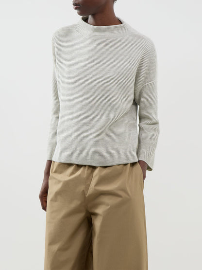 Organic Cotton Blend Funnel Neck Bracelet Sleeve Sweater - Sea Salt