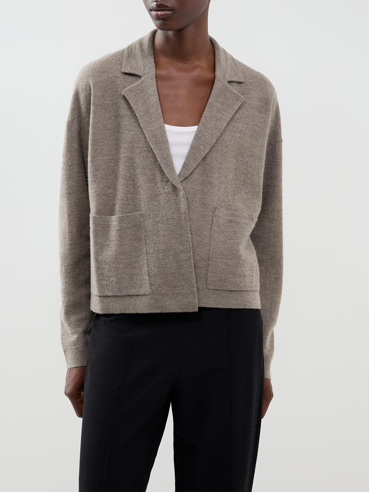Wool Notch Collar Cardigan - Cobblestone
