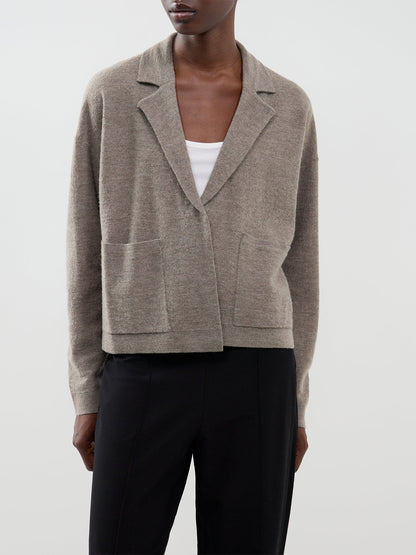 Wool Notch Collar Cardigan - Cobblestone