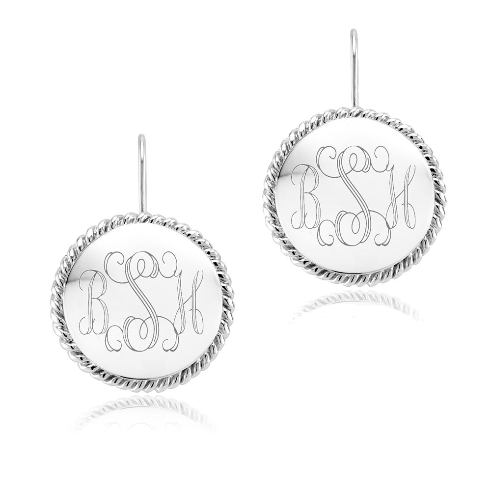 Personalized Braided Round Monogram Earrings Initial Earrings