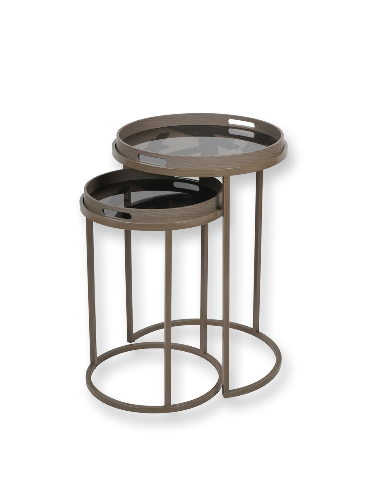 Impasto Brushstroke Set of 2 Side Tray Tables Taupe