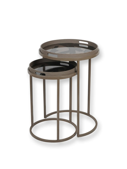 Impasto Brushstroke Set of 2 Side Tray Tables Taupe