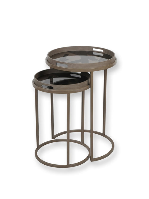 Impasto Brushstroke Set of 2 Side Tray Tables Taupe