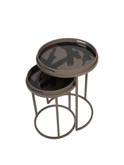 Impasto Brushstroke Set of 2 Side Tray Tables Taupe