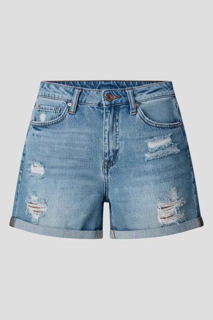 Women's Distressed Denim Shorts | Relaxed Fit Fringe Hem Summer Bottoms