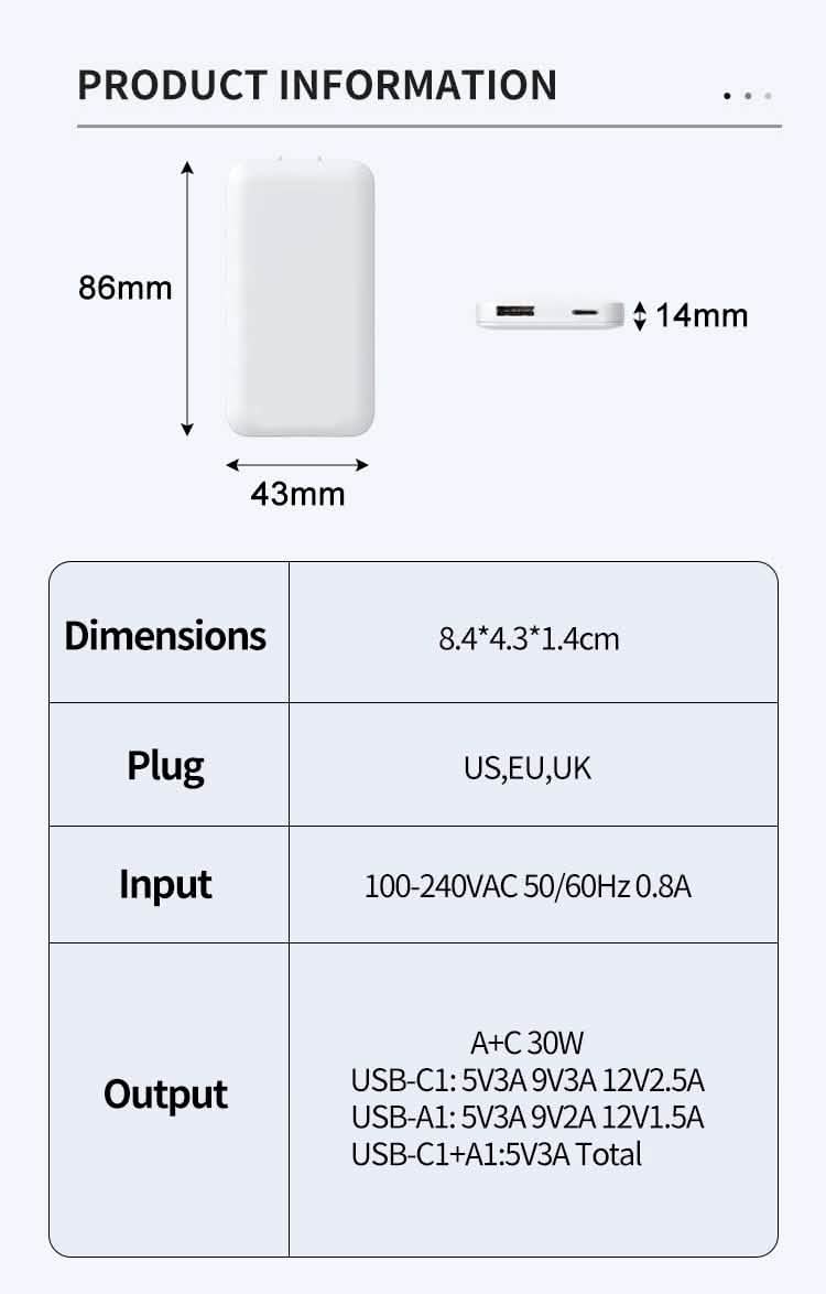 2-Pack Ultra-Slim 30W USB-C & USB-A Dual-Port Fast Charger