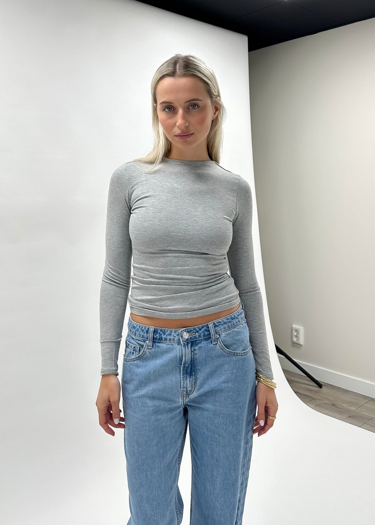 Long sleeve top long light grey melange (tall)