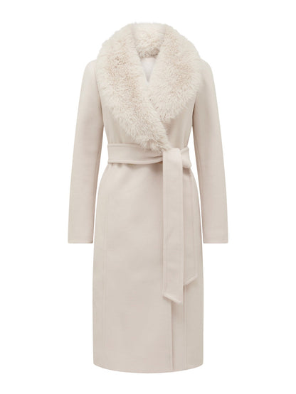 Monica Petite Faux Fur Collared Wrap Coat