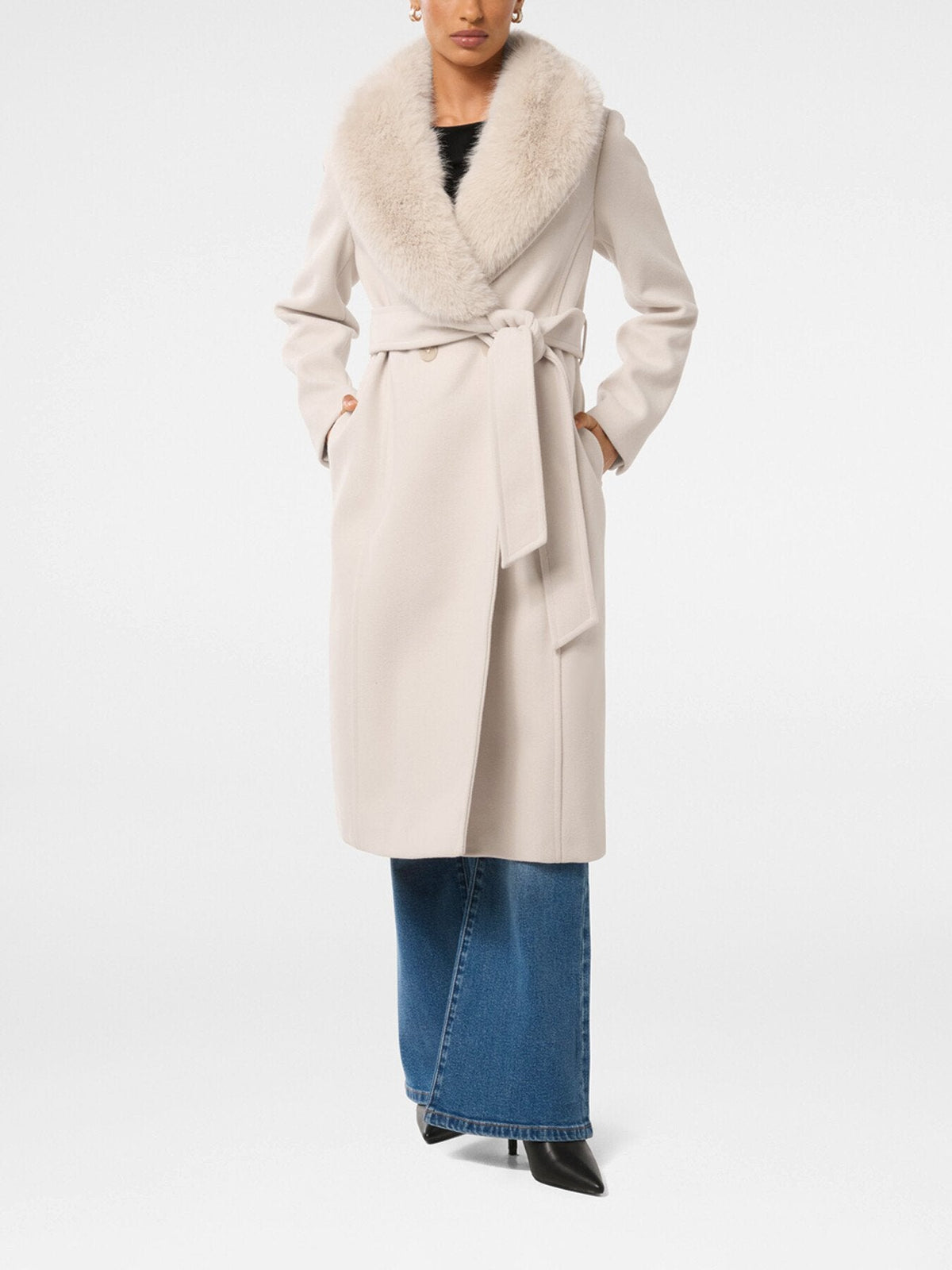 Monica Petite Faux Fur Collared Wrap Coat
