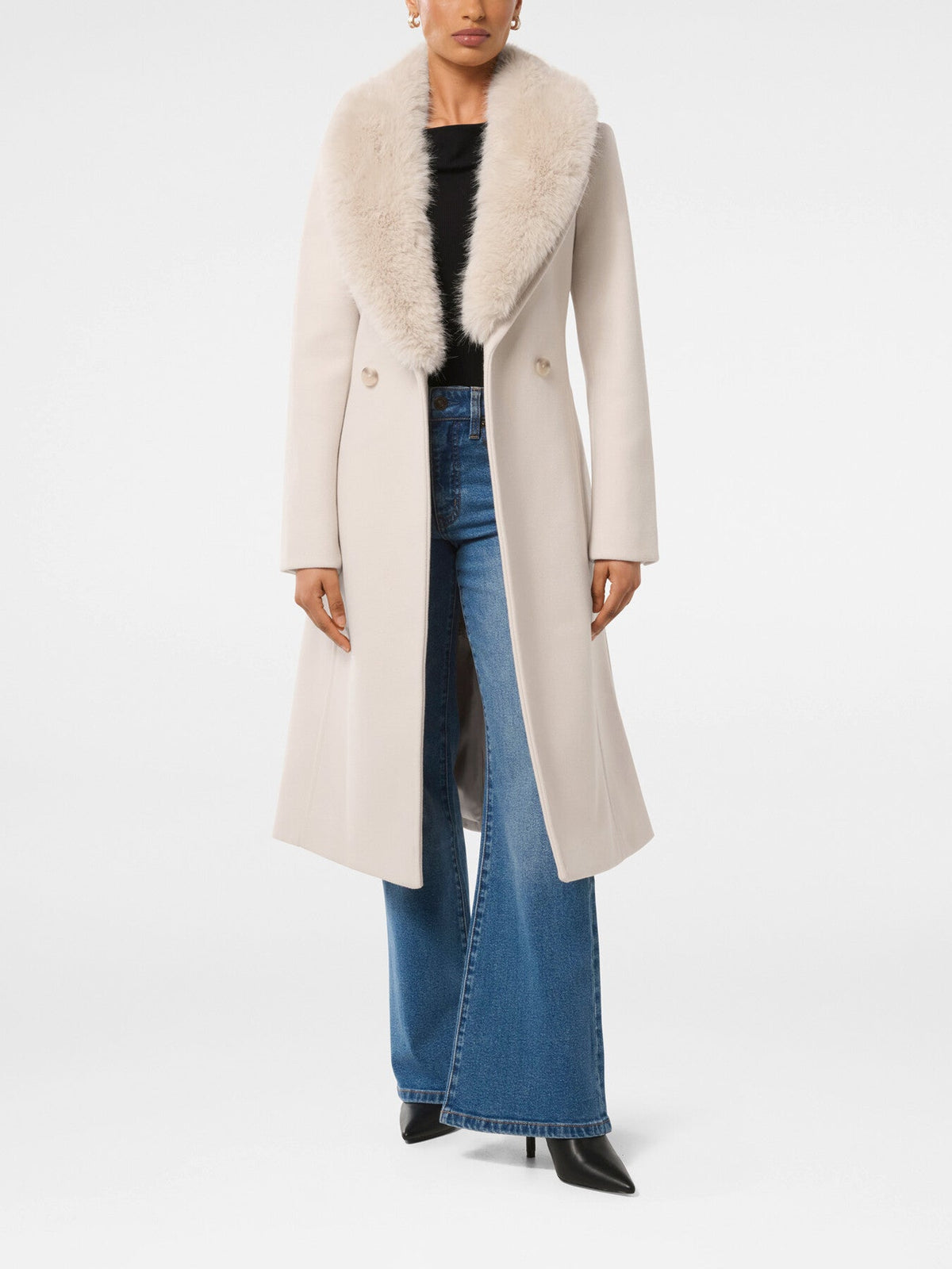 Monica Petite Faux Fur Collared Wrap Coat
