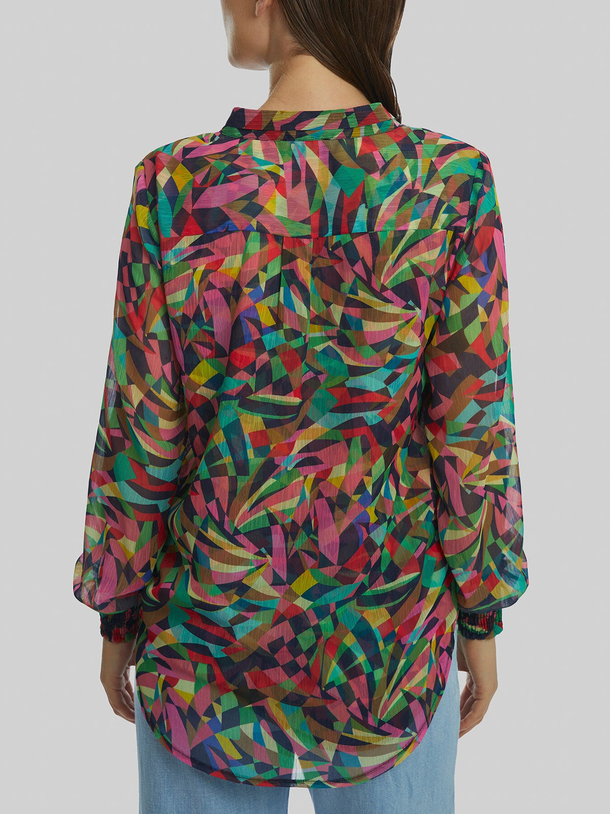 Abstract Print Mandarin Collar Blouse