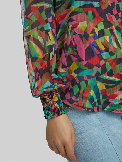 Abstract Print Mandarin Collar Blouse
