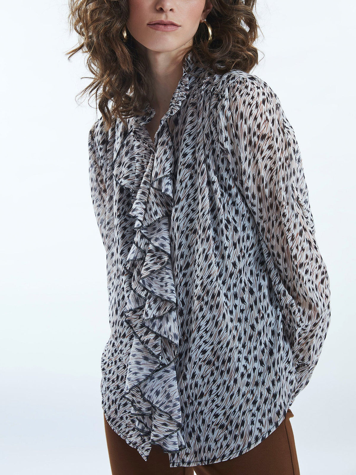 Printed Ruffle Detail Shirt