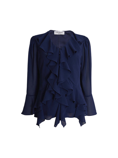V-neck Chiffon Ruffle Blouse